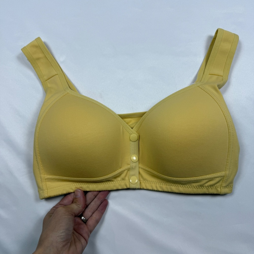 Daisy Bra Front Closure Wireless Bra Women Size Medium Yellow Cotton Stretch
